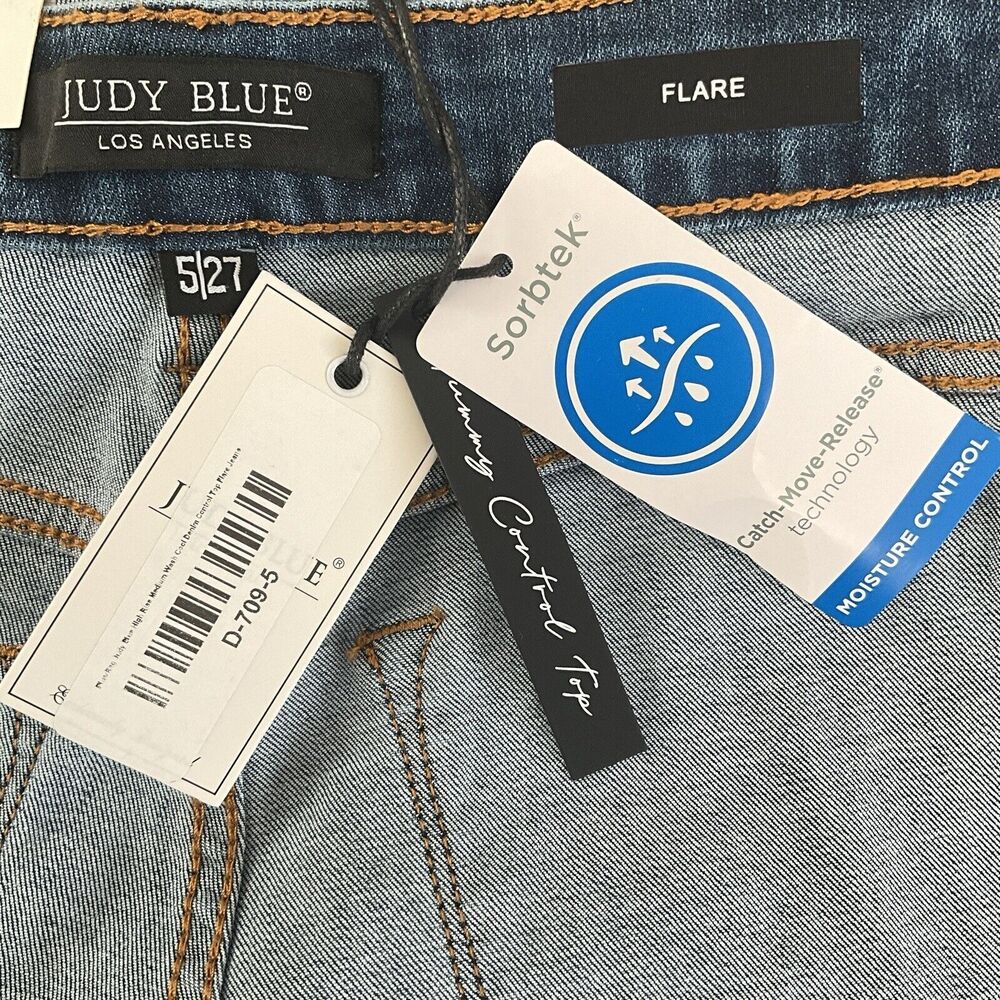 Judy Blue Flare Leg Jeans High Waist Raw Hem Tummy Control Top 27 - Picture 4 of 12